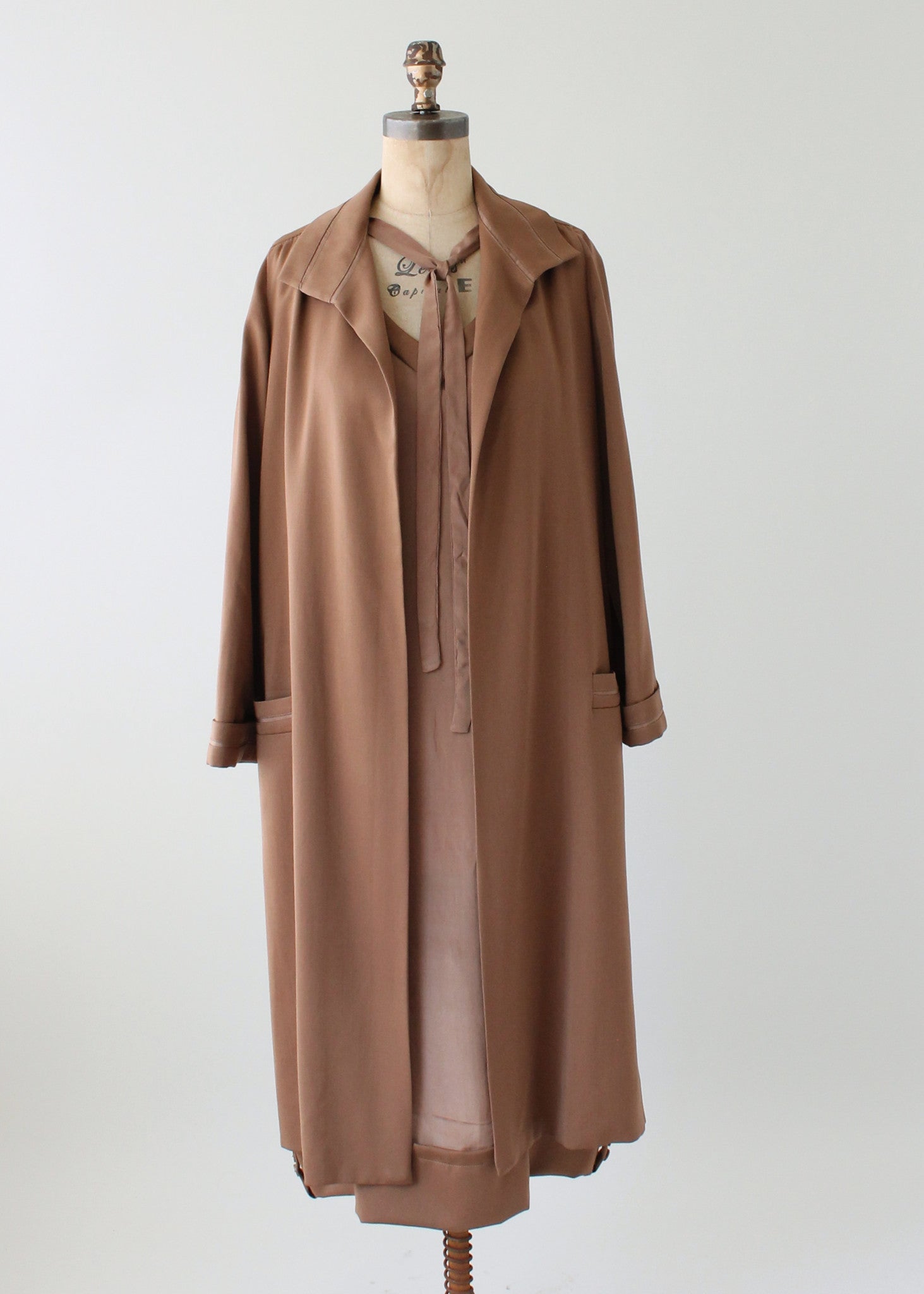 Vintage 1920s Brown Silk Day Dress with Duster Coat - Raleigh Vintage