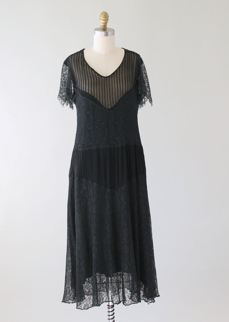 Vintage 1920s Black Lace and Silk Dress | Raleigh Vintage