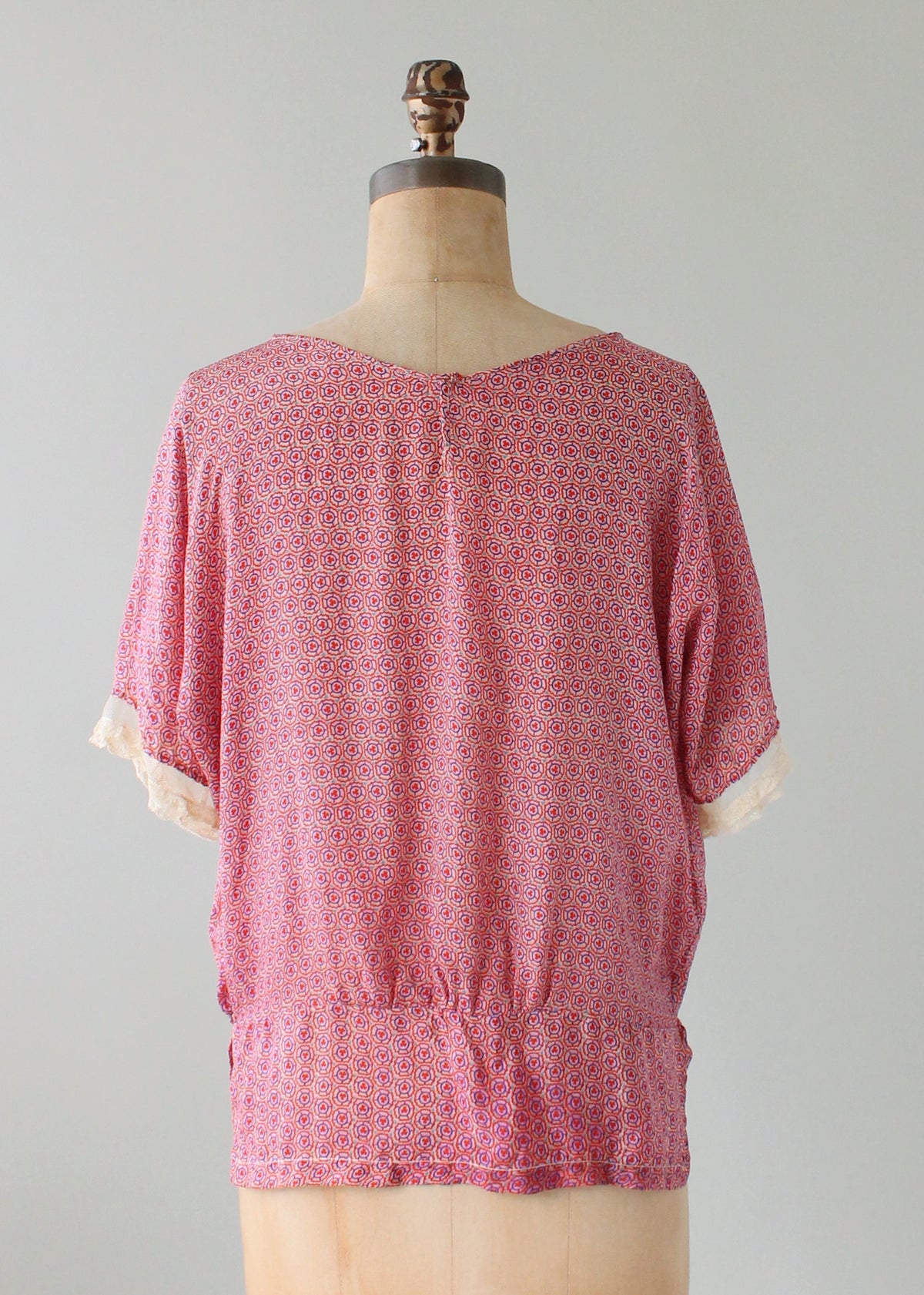 Vintage 1920s Pink Print Silk and Lace Blouse - Raleigh Vintage