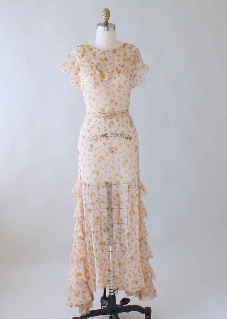 Vintage 1930s Floral Crepe Ruffled Lawn Party Dress | Raleigh Vintage