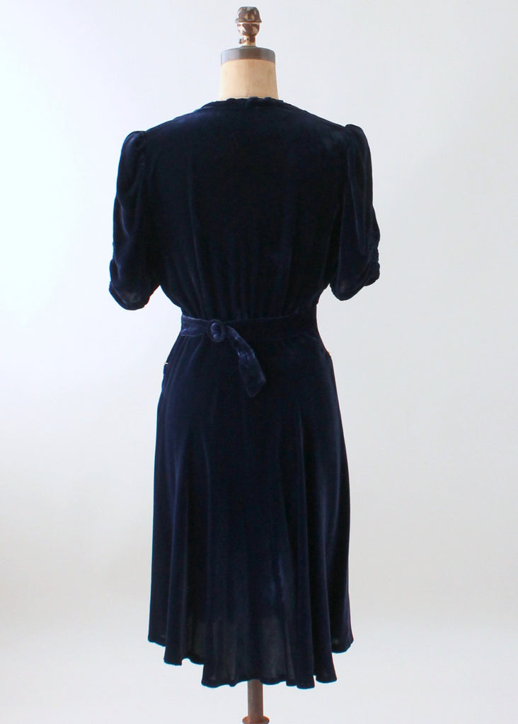 Vintage Early 1940s Embellished Blue Velvet Party Dress | Raleigh Vintage