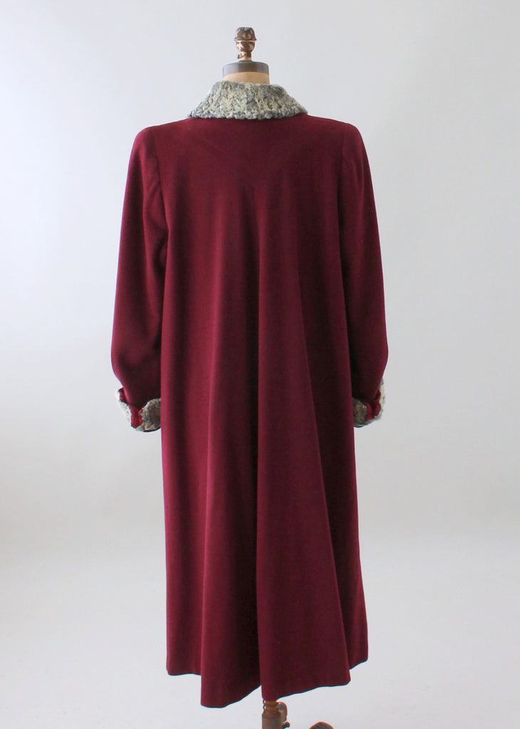 Vintage 1940s Cranberry Wool and Curly Lamb Fur Coat | Raleigh Vintage