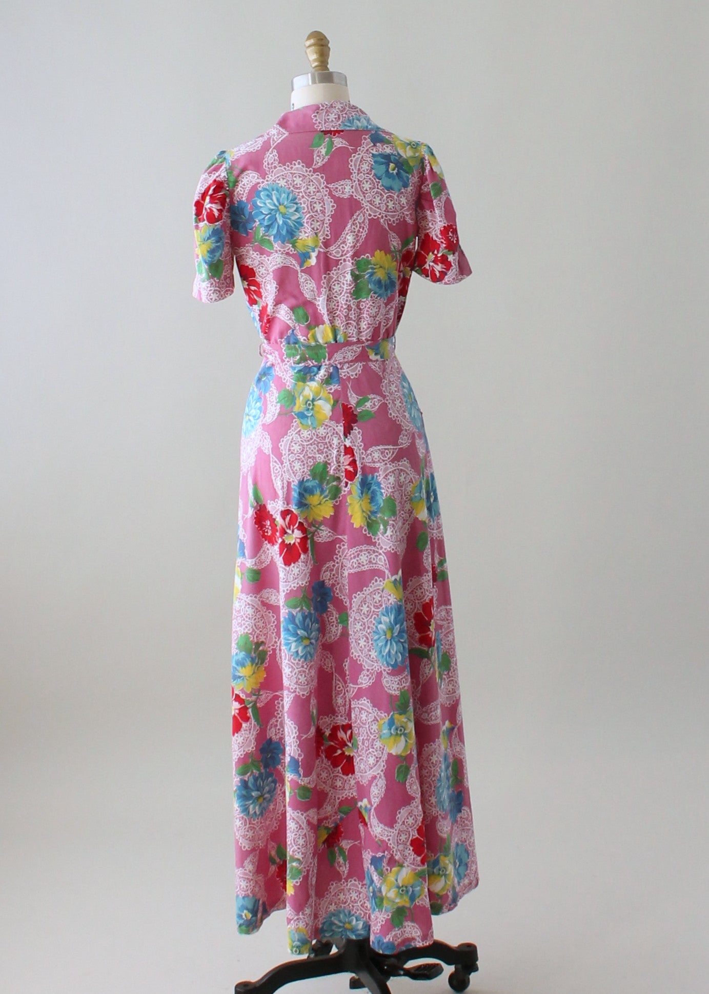 Vintage 1940s Floral Cotton Zip Front Robe Dress - Raleigh Vintage