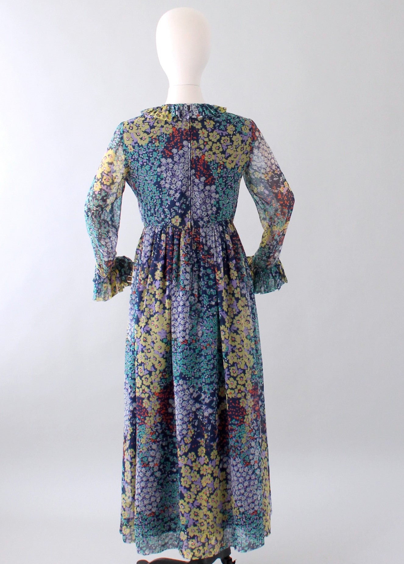 Vintage 1960s Floral Chiffon Long Sleeve Maxi Dress - Raleigh Vintage