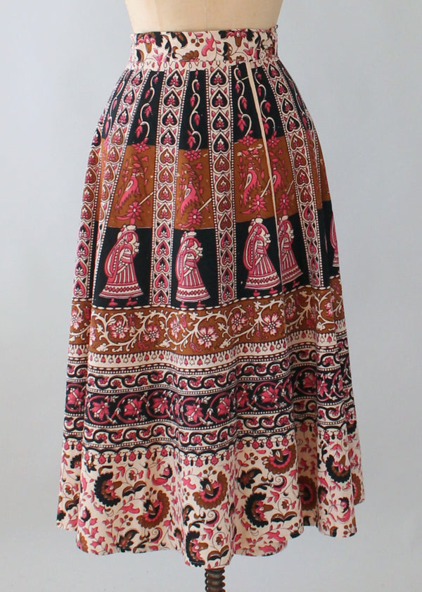 Vintage 1970s Indian Cotton Block Print Wrap Skirt - Raleigh Vintage