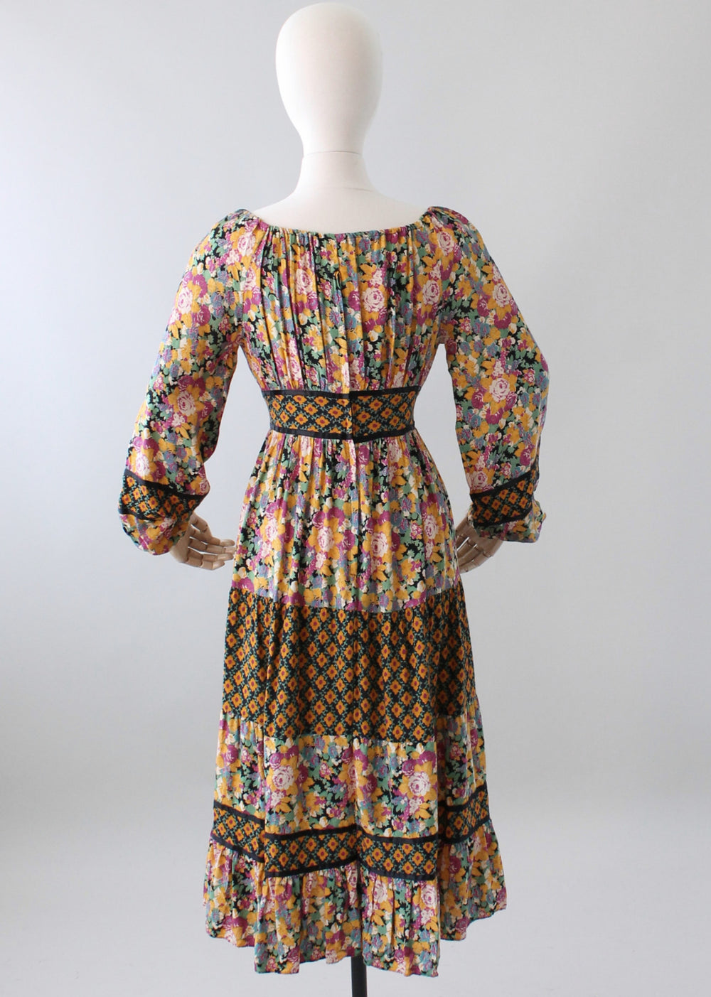 Vintage 1970s Mixed Florals Peasant Dress - Raleigh Vintage