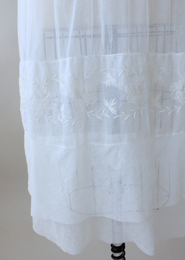 Vintage 1910s Edwardian Embroidered Mesh Wedding Dress | Raleigh Vintage