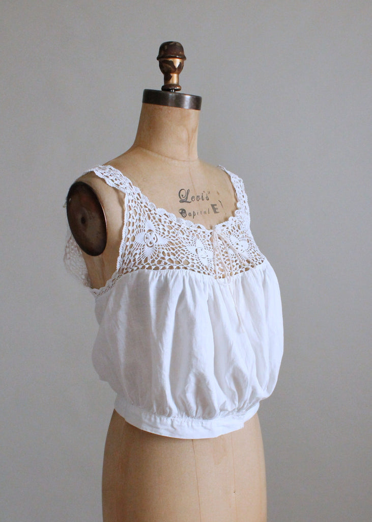 Vintage Edwardian Cotton and Crochet Fitted Waist Corset Cover ...