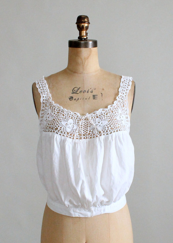 Vintage Edwardian Cotton and Crochet Fitted Waist Corset Cover ...