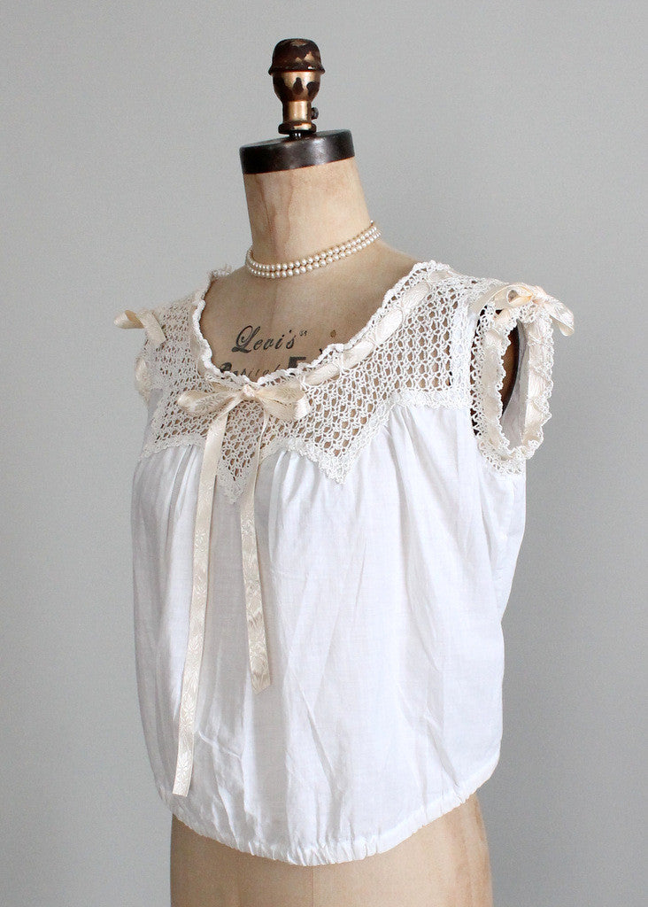 Antique 1910s Edwardian Cotton and Crochet Top | Raleigh Vintage