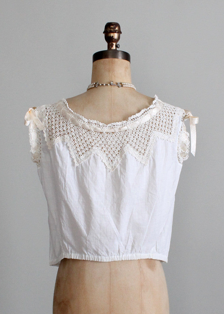 Antique 1910s Edwardian Cotton and Crochet Top | Raleigh Vintage