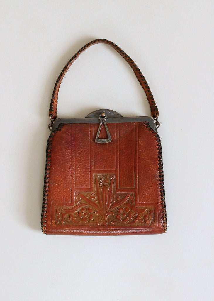 Vintage 1920s Arts and Crafts Tooled Leather Purse | Raleigh Vintage