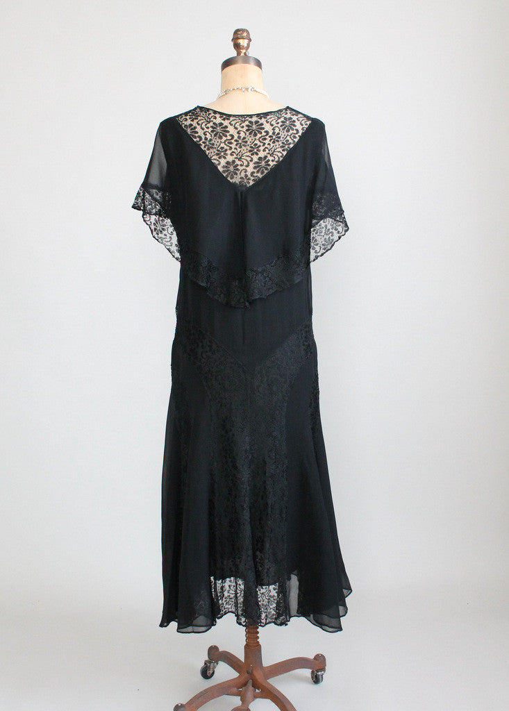 Vintage 1920s Black Crepe and Lace Dress | Raleigh Vintage