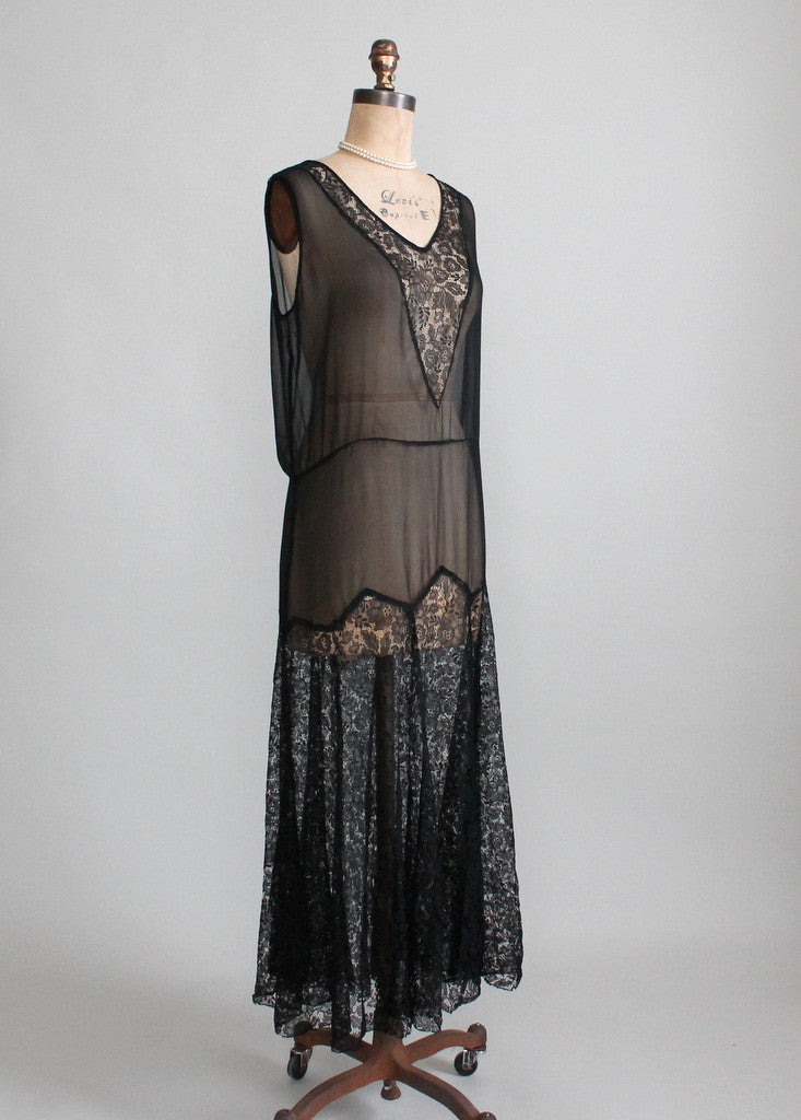 Vintage 1920s Black Lace and Chiffon Flapper Dress & Jacket | Raleigh ...