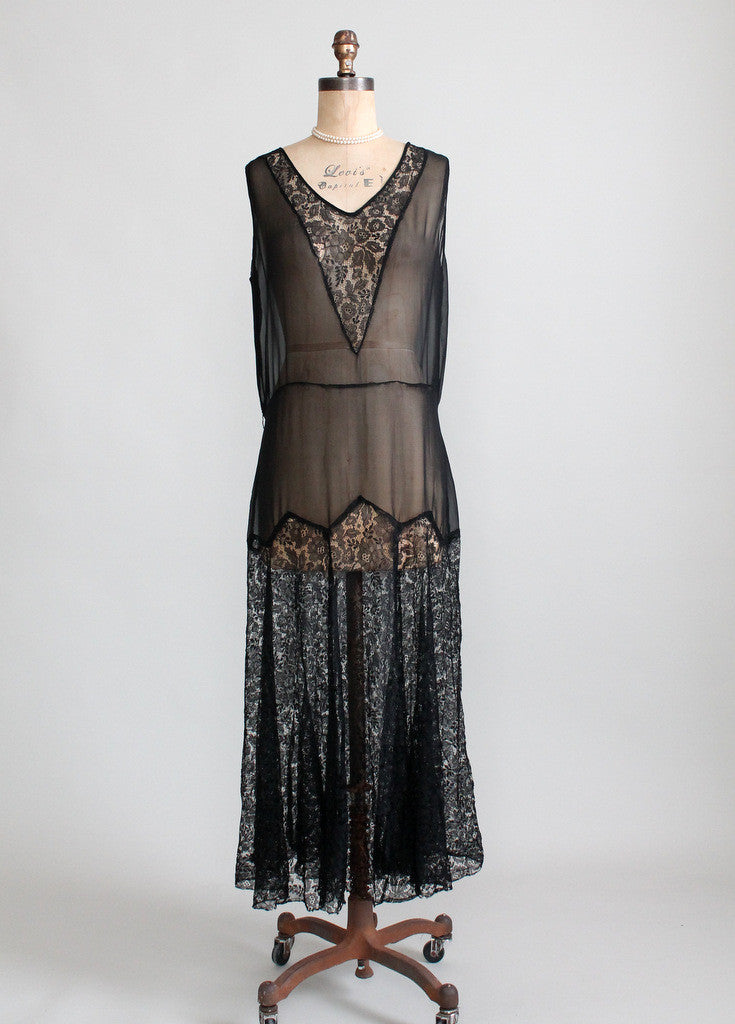 Vintage 1920s Black Lace and Chiffon Flapper Dress & Jacket | Raleigh ...