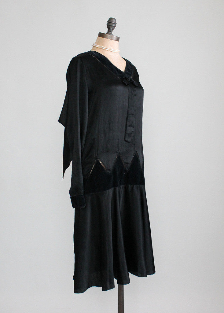 Vintage 1920s Black Silk and Velvet Cape Dress | Raleigh Vintage