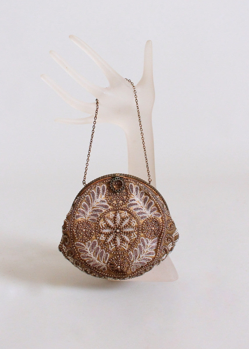 Vintage 1920s French Beaded Round Purse - Raleigh Vintage