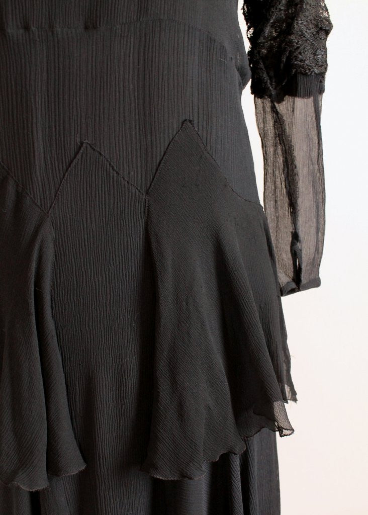 Vintage 1920s Black Crepe Shadow Lace Dress | Raleigh Vintage