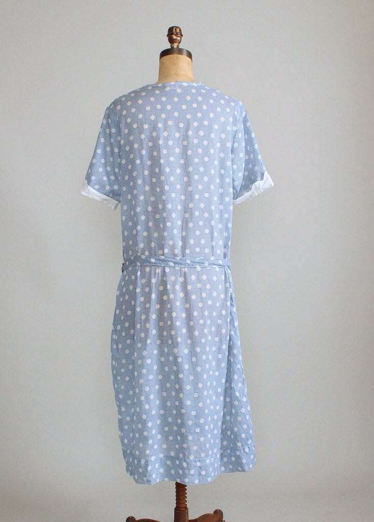 Vintage 1920s Blue and White Polka Dot Cotton Day Dress | Raleigh Vintage