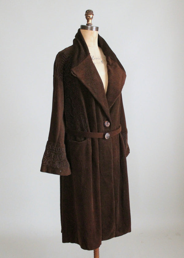 Vintage Early 1920s Brown Wool Velour Coat with Soutache Trim - Raleigh ...