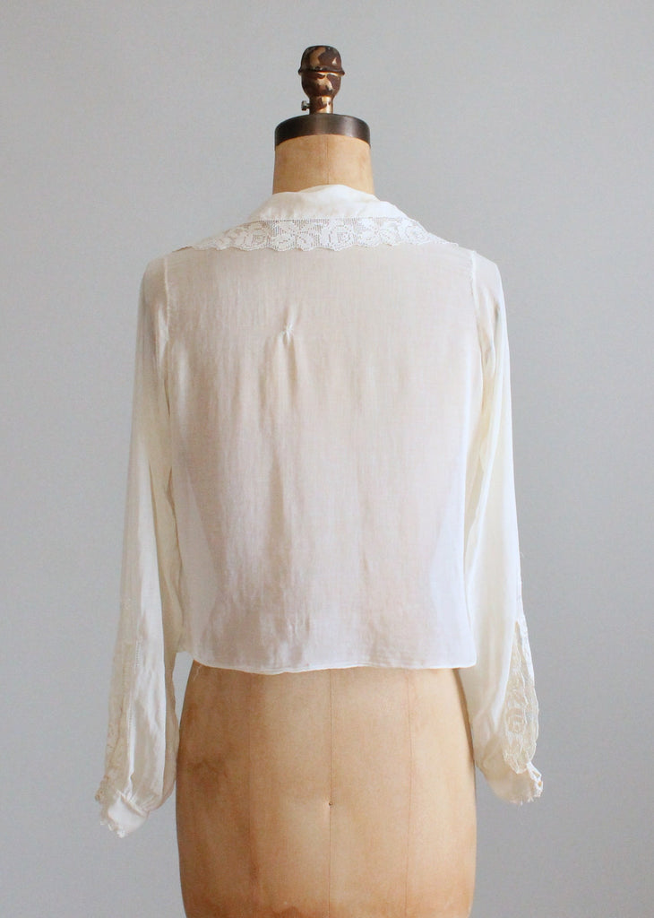 Vintage 1920s Cotton Batiste and Filet Lace Blouse | Raleigh Vintage