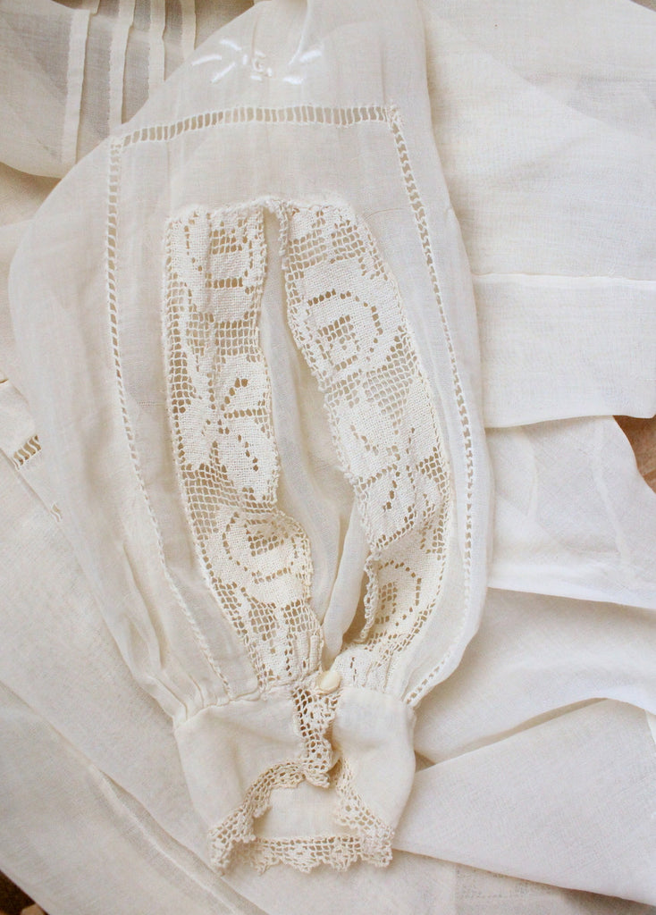 Vintage 1920s Cotton Batiste and Filet Lace Blouse | Raleigh Vintage