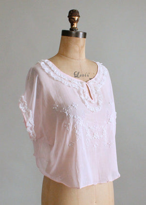 Vintage 1920s Embroidered Pink Cotton Blouse - Raleigh Vintage