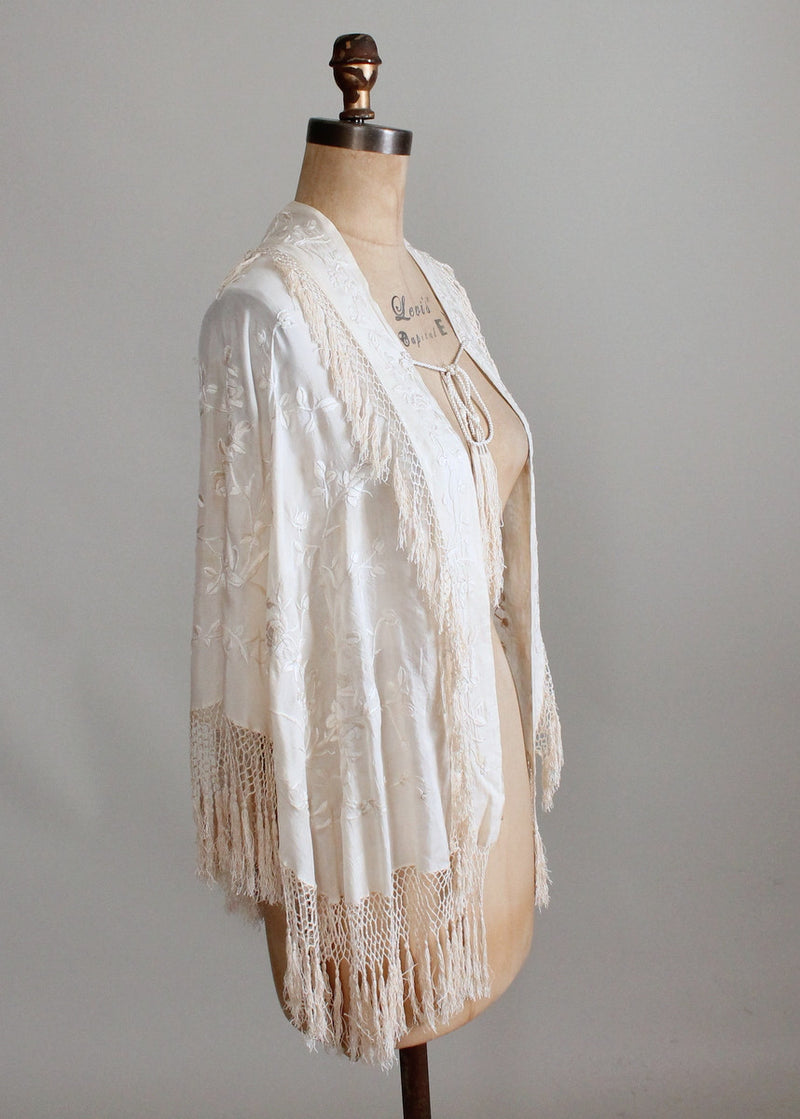 Vintage 1920s Embroidered Fringe Shawl Cape - Raleigh Vintage