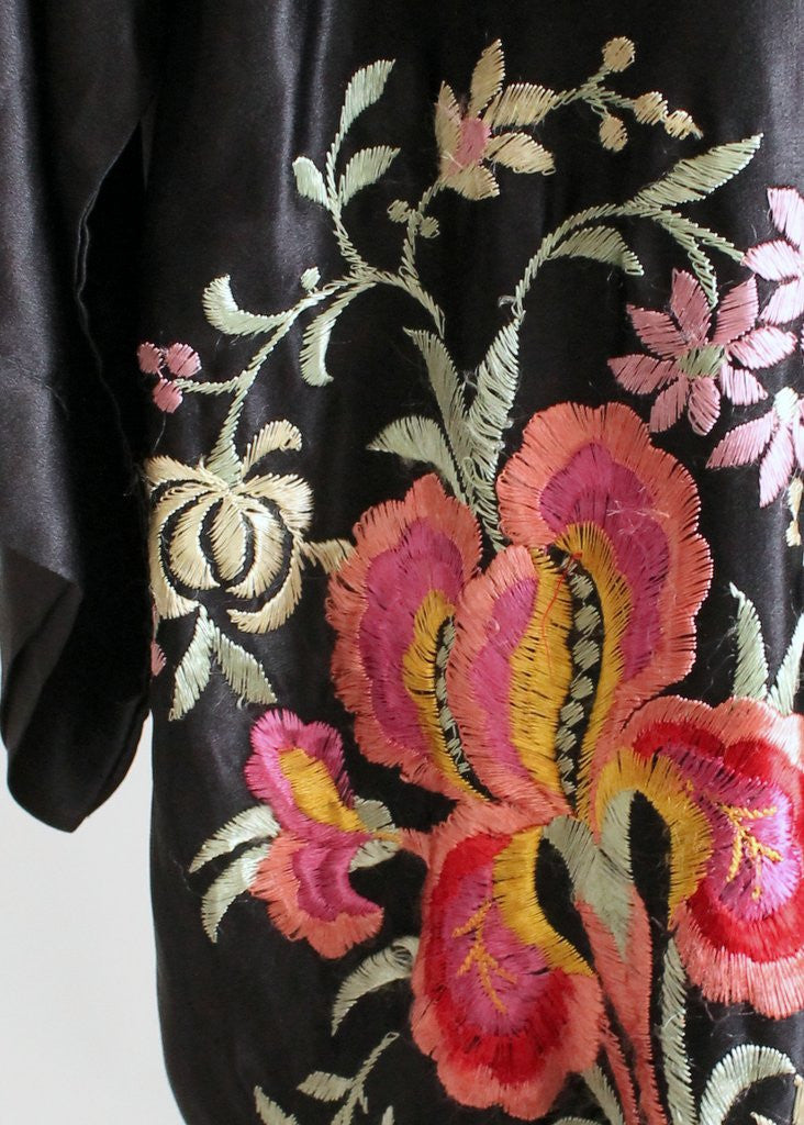 Vintage 1920s Embroidered Silk Fringe Robe - Raleigh Vintage