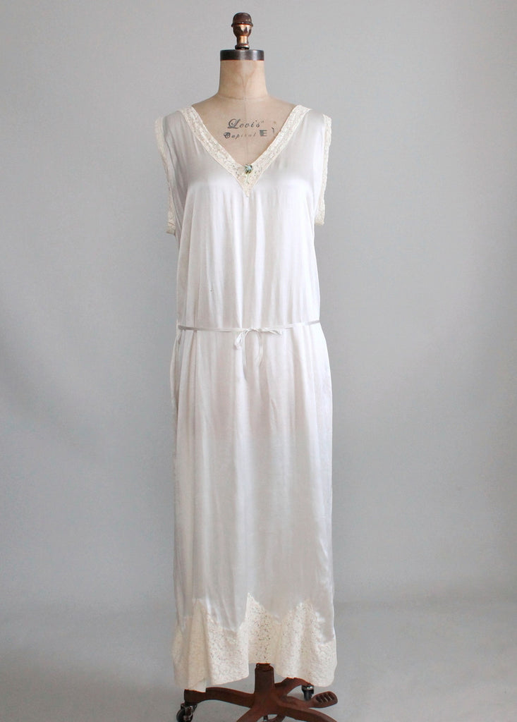 Vintage 1920s Ivory Silk and Lace Belted Flapper Nightgown | Raleigh ...