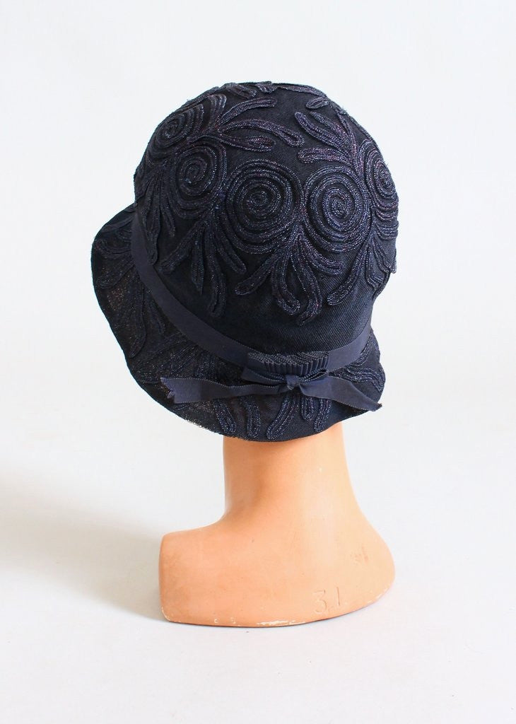 Vintage 1920s Navy Shimmery Soutache Cloche Hat - Raleigh Vintage