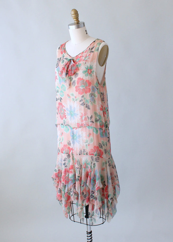 Vintage 1920s Pink Floral Flapper Dress with Handkerchief Hem | Raleigh ...