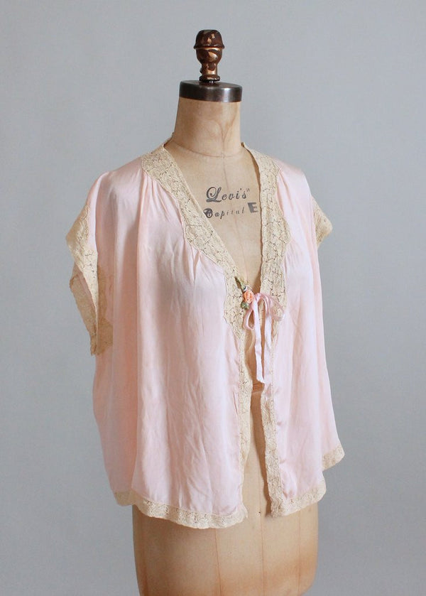 Vintage 1920s Pink Silk and Lace Bed Jacket - Raleigh Vintage
