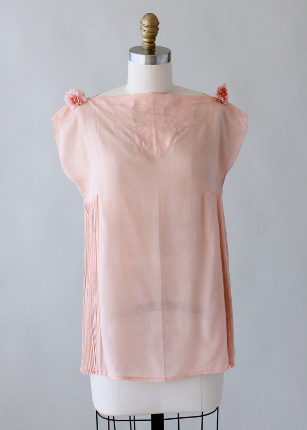 Vintage 1920s Pink Silk Top with Side Pleating - Raleigh Vintage