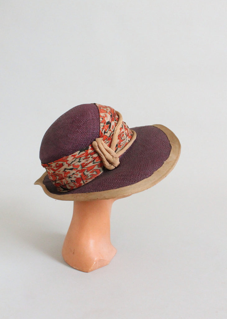 Vintage 1920s Purple Straw Wide Brim Cloche Hat | Raleigh Vintage
