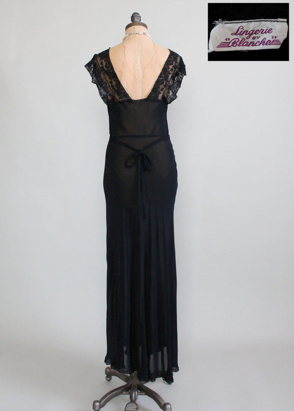 Vintage 1930s Black Crepe and Lace Nightgown - Raleigh Vintage