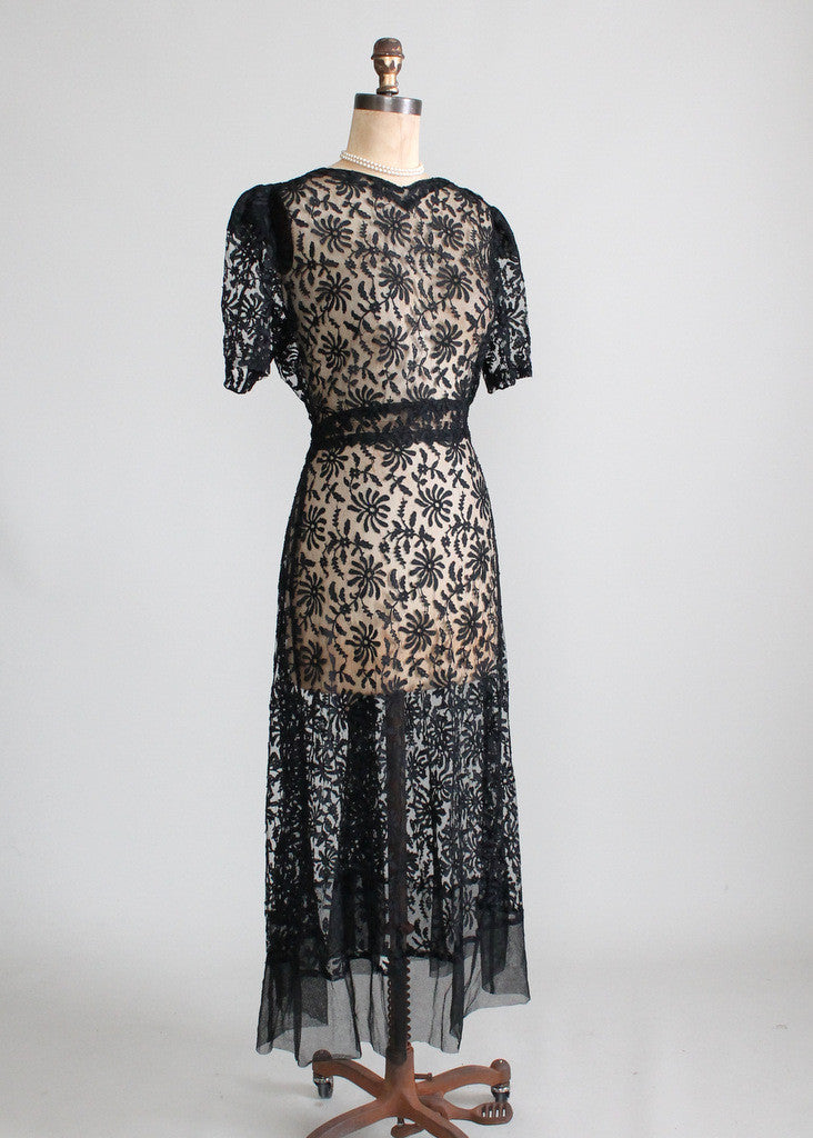 Vintage 1930s Black Lace Sweetheart Dress | Raleigh Vintage