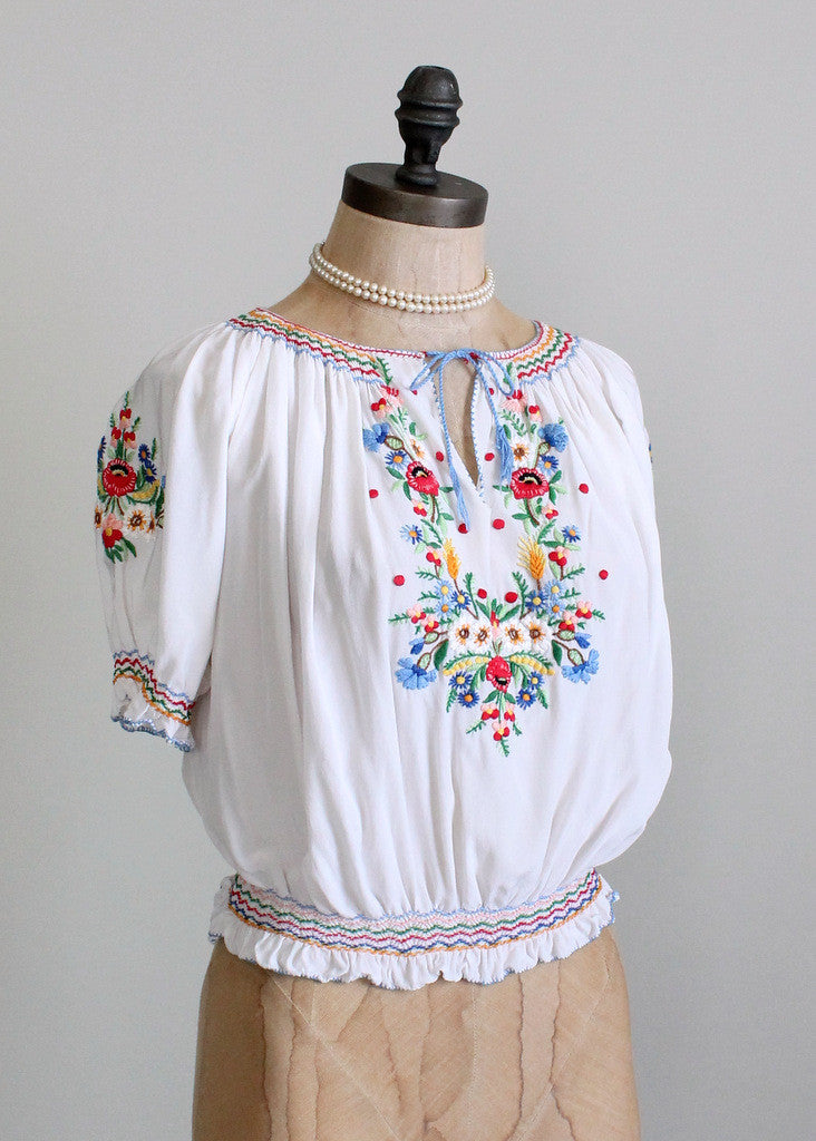 Vintage 1930s Hungarian Embroidered Silk Folk Blouse | Raleigh Vintage