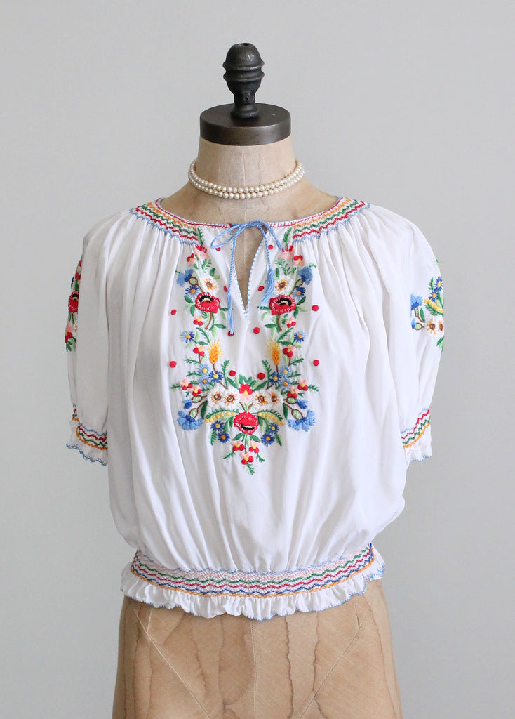 Vintage 1930s Hungarian Embroidered Silk Folk Blouse | Raleigh Vintage