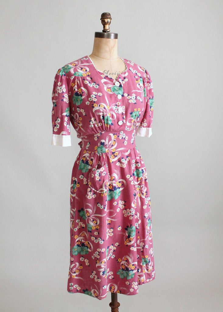 Vintage 1930s Flower Market Cotton Day Dress - Raleigh Vintage