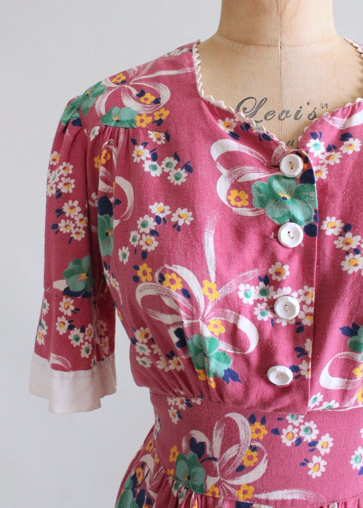 Vintage 1930s Flower Market Cotton Day Dress - Raleigh Vintage