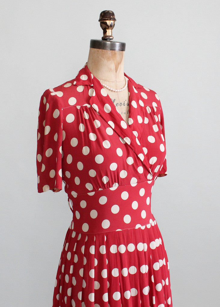 Vintage Late 1930s Red Rayon Polka Dot Swing Dress | Raleigh Vintage