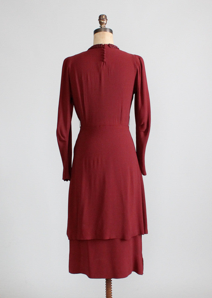 Vintage 1930s Braided Tassel Peplum Dress - Raleigh Vintage