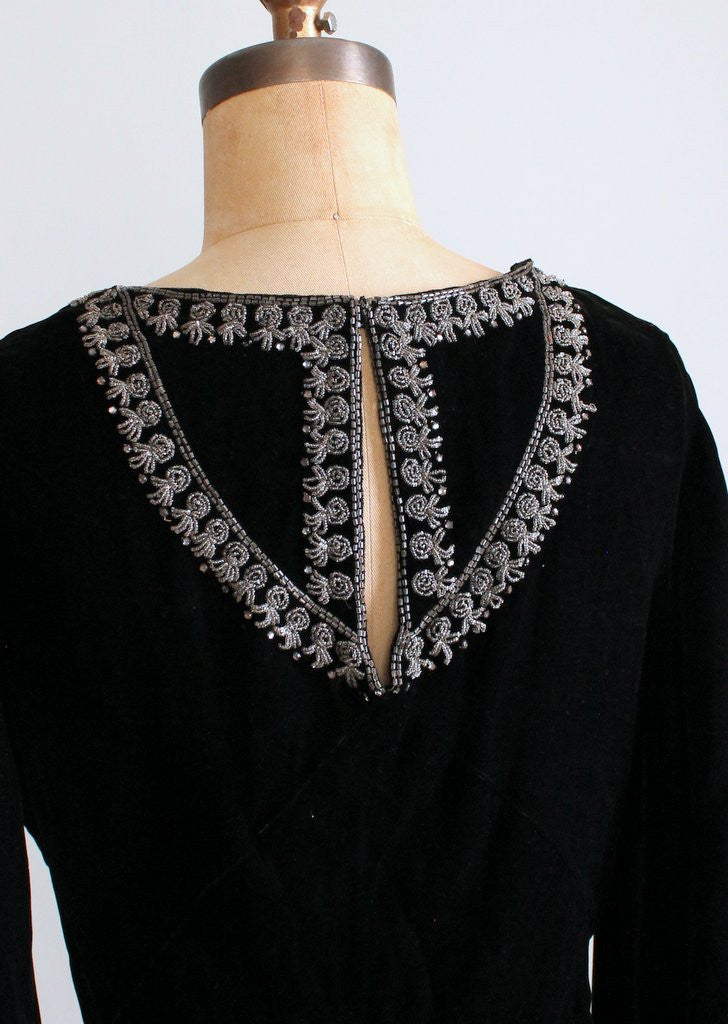 1930s Beaded Black Velvet Evening Dress with NRA Label | Raleigh Vintage