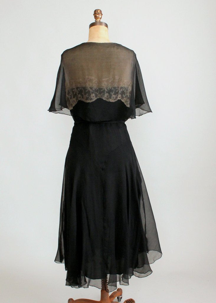 Vintage Early 1930s Black Silk and Nude Lace Dress - Raleigh Vintage