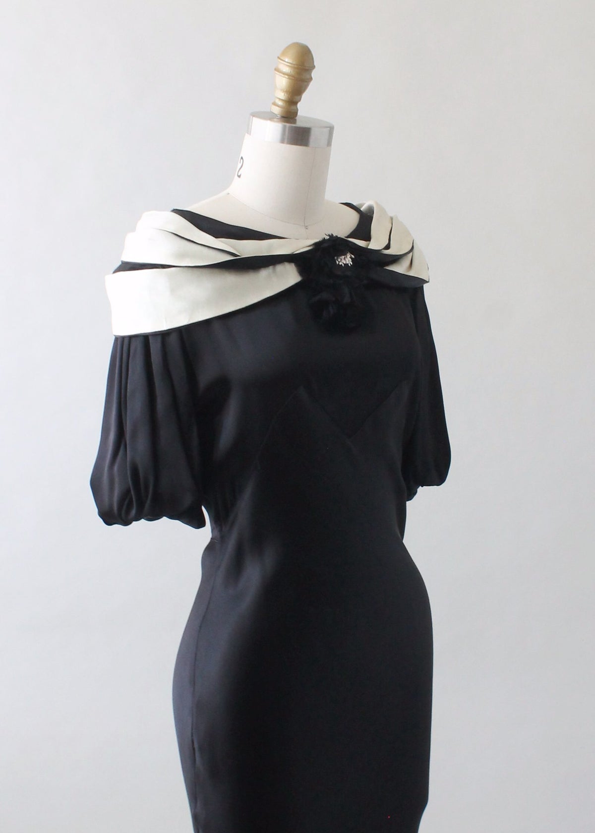Vintage 1930s Black and White Silk Evening Dress - Raleigh Vintage