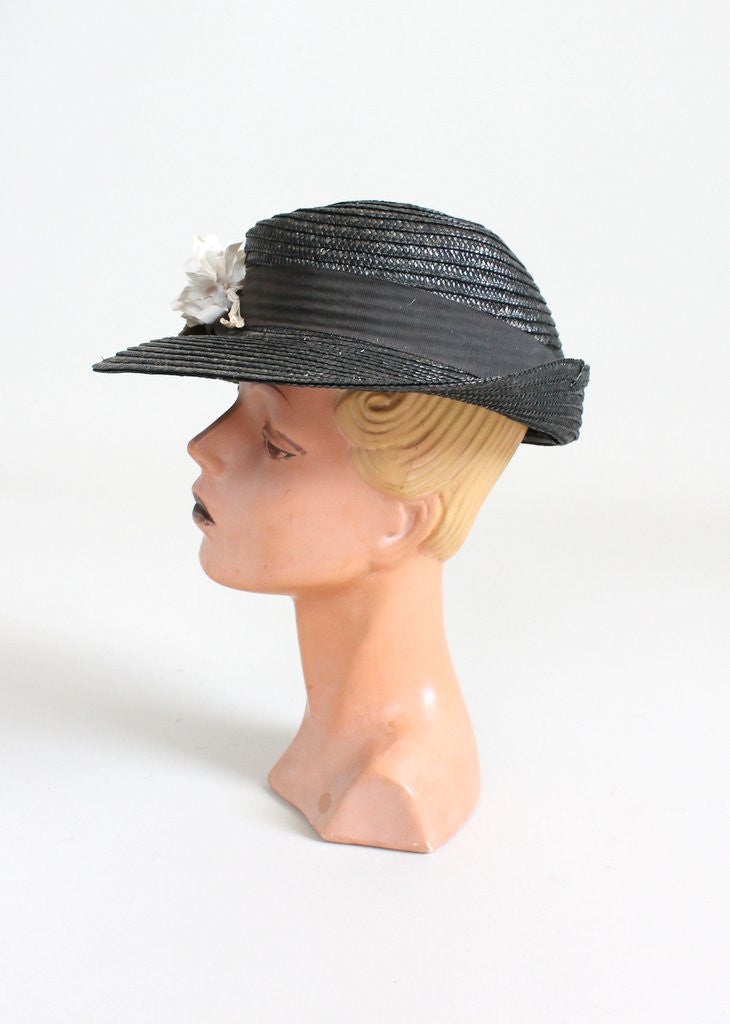 Vintage 1930s Black Straw Daisy Hat | Raleigh Vintage