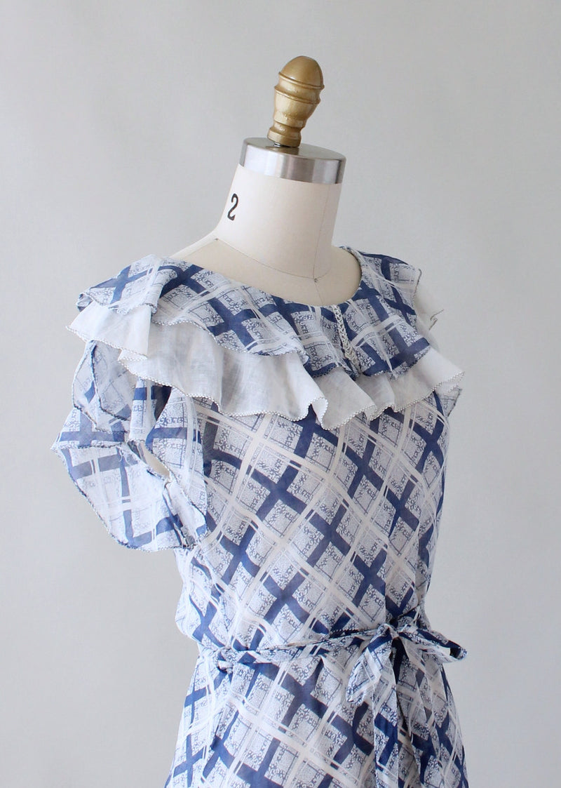 blue and white checkered dress