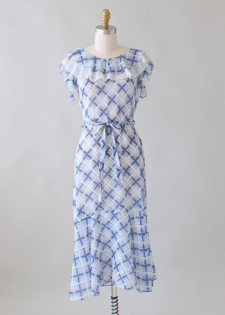 blue and white checkered dress