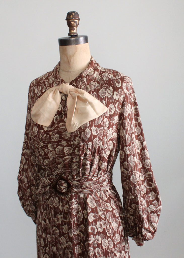 Vintage 1930s Art Deco Leaf Print Day Dress | Raleigh Vintage